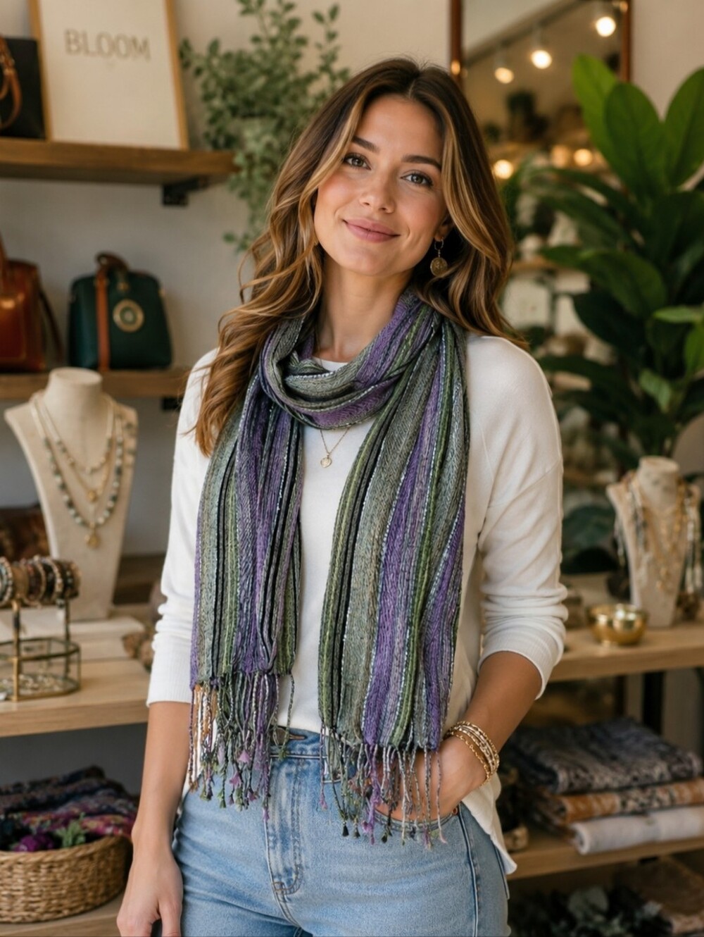 Colorful Scarf /Wrap with Braided Tassels